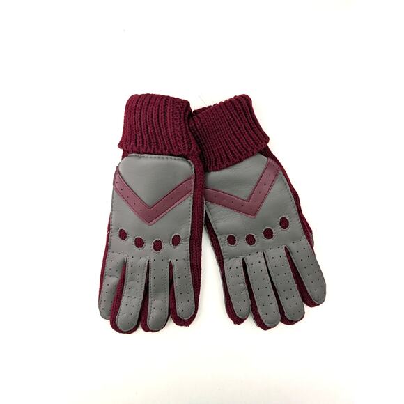 Vtg English Village Ladies Acrylic Knit Driving Gloves Gray Burgundy M/L Sears - Picture 1 of 8